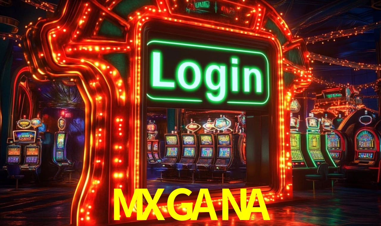 Escena dinámica inspirada en casino con iluminación MXGANA, cartas, fichas e íconos de juegos digitales en un espacio moderno de juegos.